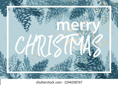 Trendy chic social media banner template with handdrawn cedar tree textures and gold dust confetti background. 