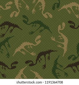 Trendy child camouflage with dinosaurs. Seamless pattern. Clothing baby style camo repeat print. Design element for fabric, wrapping paper or wallpaper.