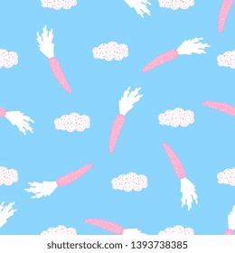 Trendy childish seamless pattern with carrot and cloud. Can be used for the decoration of the nursery, children's clothing, kids accessories, gift wrapping, digital paper.
