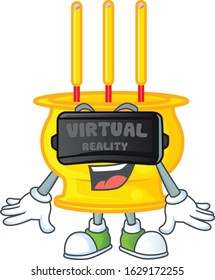 Trendy chinese gold incense character wearing Virtual reality headset