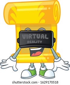 Trendy chinese gold scroll character wearing Virtual reality headset