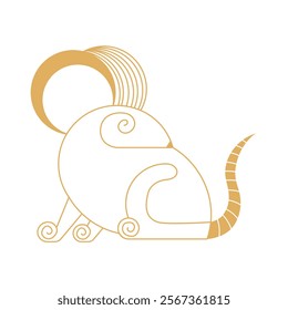 Trendy chinese new year horoscope animal mouse icons gold.  Chinese zodiac calendar logo, Asian lunar astrological signs. Linear simple minimalistic locational style.  