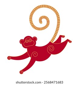 Trendy chinese new year horoscope abstract red and gold geometric animal  monkey flat simple minimalist local style. Chinese zodiac calendar logo, Asian lunar astrological signs