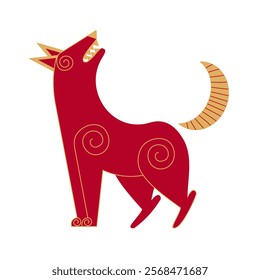 Trendy chinese new year horoscope abstract red and gold geometric animal  dog flat simple minimalist local style. Chinese zodiac calendar logo, Asian lunar astrological signs