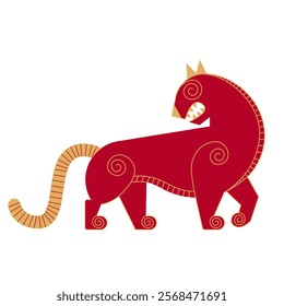 Trendy chinese new year horoscope abstract red and gold geometric animal tiger flat simple minimalist local style. Chinese zodiac calendar logo, Asian lunar astrological signs