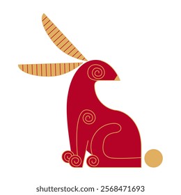 Trendy chinese new year horoscope abstract red and gold geometric animal hare rabbit flat simple minimalist local style. Chinese zodiac calendar logo, Asian lunar astrological signs