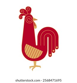 Trendy chinese new year horoscope abstract red and gold geometric animal rooster  flat simple minimalist local style. Chinese zodiac calendar logo, Asian lunar astrological signs