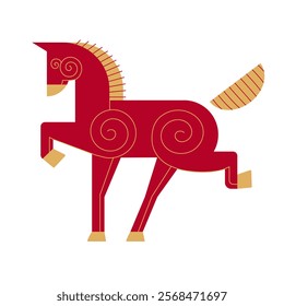 Trendy chinese new year horoscope abstract red and gold geometric animal horse  flat simple minimalist local style. Chinese zodiac calendar logo, Asian lunar astrological signs