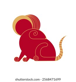 Trendy chinese new year horoscope abstract red and gold geometric animal mouse  flat simple minimalist local style. Chinese zodiac calendar logo, Asian lunar astrological signs