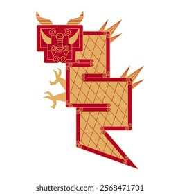 Trendy chinese new year horoscope abstract red and gold geometric animal dragon flat simple minimalist local style. Chinese zodiac calendar logo, Asian lunar astrological signs