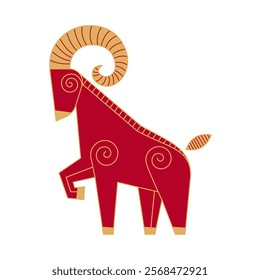 Trendy chinese new year horoscope abstract red and gold geometric animal goat  flat simple minimalist local style. Chinese zodiac calendar logo, Asian lunar astrological signs