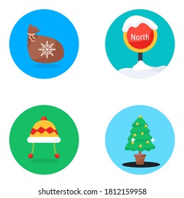 Accesorios de Navidad de moda Paquete de iconos redondos planos 