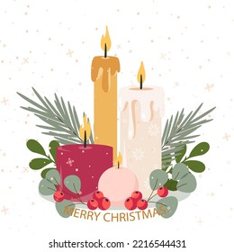 Trendy Christmas card with Advent candles. Christmas. Vector graphics