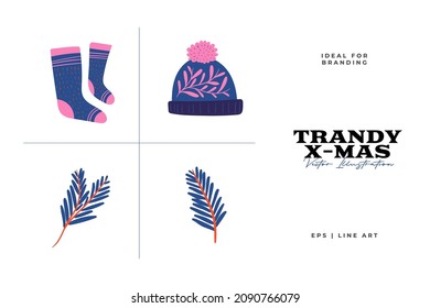 Nochebuena moda adorable vectores iconos de año nuevo decoración ilustración clipart colección