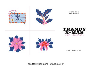 Nochebuena moda adorable vectores iconos de año nuevo decoración ilustración clipart colección