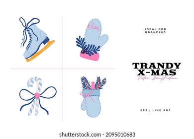 Trendy Christmas cute vector icons new year decoration illustration clipart collection