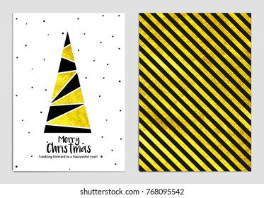 Trendy Christmas Design Set. Holiday Themed Collection in black white and gold. Vector Illustration
