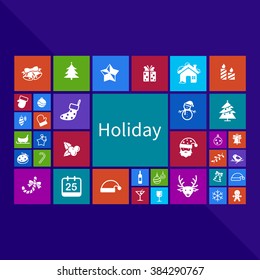 Trendy Christmas and holiday festival computer or mobile application app program with present and event ornament icon in colorful geometric square block window background, create by vector
