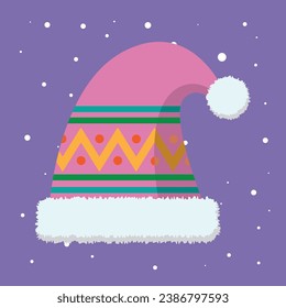 Trendy Christmas and New Year greeting card. Vector illustration concepts for graphic and web design, social media banner, marketing material with cartoon Santa on bench.