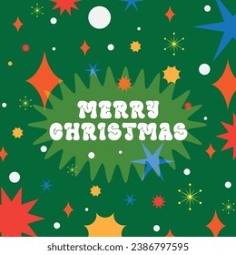 Trendy Christmas and New Year greeting card. Vector illustration concepts for graphic and web design, social media banner, marketing material with cartoon Santa on bench.