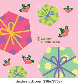 Trendy Christmas and New Year greeting card. Vector illustration concepts for graphic and web design, social media banner, marketing material with cartoon Santa on bench.