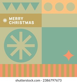 Trendy Christmas and New Year greeting card. Vector illustration concepts for graphic and web design, social media banner, marketing material with cartoon Santa on bench.