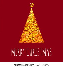 Trendy Christmas and New Year tree greeting card vector template with modern paint trendy triangle decorated pine tree 