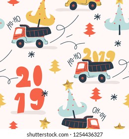 Trendy Christmas pattern with cute christmas trees. Scandinavian playful childish pattern. Vector illustration.