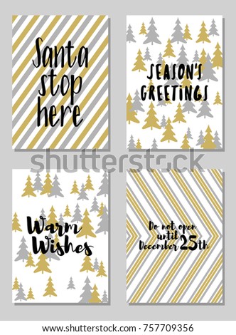 trendy christmas postcards vector set lettering stock vector trendy christmas cards