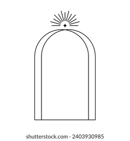 Trendy christmas winter linear arch frame with rays. Modern minimalist aesthetic line element, geometric forms. Vector sparkle for social media or poster design, simple decorative boho style