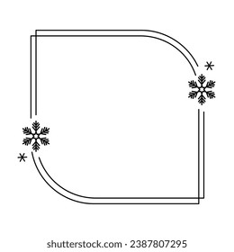 Trendy christmas winter linear frame with snowflake, Modern minimalist aesthetic line elements, geometric forms. Vector sparkle for social media or poster design, simple decorative boho style border