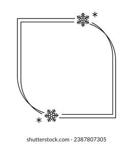 Trendy christmas winter linear frame with snowflakes, Modern minimalist aesthetic line elements, geometric forms. Vector sparkle for social media or poster design, simple decorative boho style border