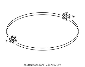 Trendy christmas winter linear oval frame with snowflake, Modern minimalist aesthetic line elements, geometric forms. Vector sparkle for social media or poster design, simple decorative boho style