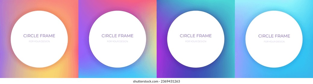 Trendy circle frame collection for your design. Round white shapes on beautiful gradient background