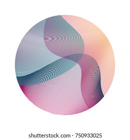 Trendy circle ripple abstract vector illustration on white background. Round shape. Blue and pink magenta wavy lines circle ripple texture design. Bright clip art pattern with colorful curves.