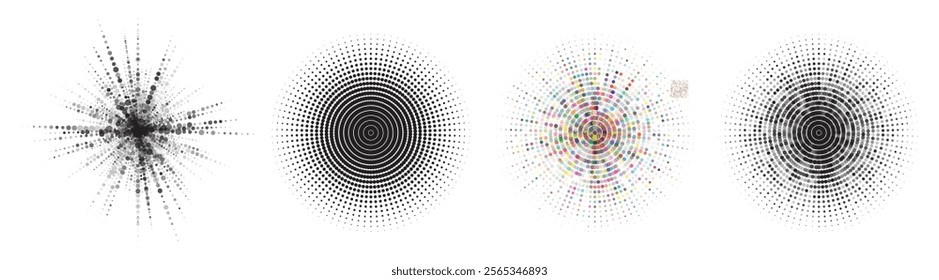 Trendy Circlet Halftone Mosaic Pattern Background with Circular Abstract Geometry Shape. Trendy halftone mosaic with colorful gradients, circular elements, and geometric graphic designs structures.