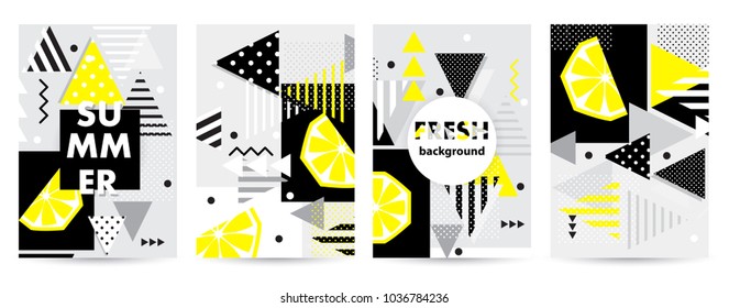 Trendy citrus pattern covers set. Design floral backgrounds for booklet, cards, invitation, brochure and promotion. Vector illustration