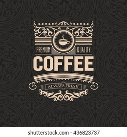 Trendy classic coffee badge on dark premium seamless background for design project