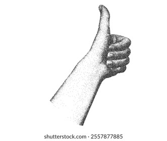 Trendy clip art element y2k  stipple hand gesture with stippling photocopy effect . Vector dots texture, grain contrast effect