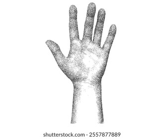 Trendy clip art element y2k  stipple hand gesture with stippling photocopy effect . Vector dots texture, grain contrast effect