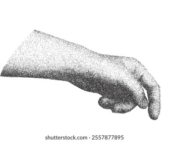 Trendy clip art element y2k  stipple hand gesture with stippling photocopy effect . Vector dots texture, grain contrast effect