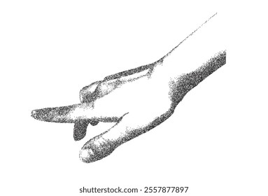 Trendy clip art element y2k  stipple hand gesture with stippling photocopy effect . Vector dots texture, grain contrast effect