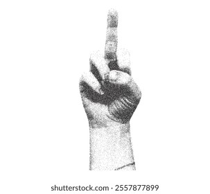 Trendy clip art element y2k  stipple hand gesture with stippling photocopy effect . Vector dots texture, grain contrast effect