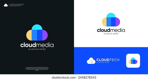 Trendy cloud tech colorful logo design template.