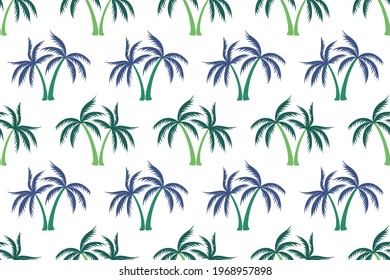 Trendy coconut tropical palm tree seamless pattern summer holiday vector wallpaper. Exotic leaves tropical silhouettes background. Hawaii nature palm tree seamless ornament. Summer design.