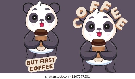 trendy coffee motivation quotes tshirt, coffee quotes saying, panda with coffee illustration vertical design template poster, coffee mug illustration clothing,tote bag, and merchandise.