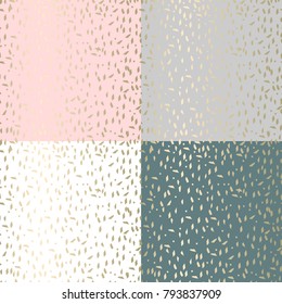 Trendy Collection of abstract gold and pastel seamless patterns in terrazzo style.  Wallpaper,  textile, party  invitation, wrapping, birthday, anniversary, etc. Vector