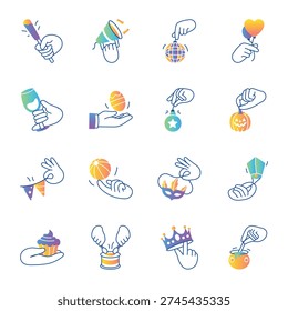 Trendy Collection of Celebration Hand Drawn Icons 