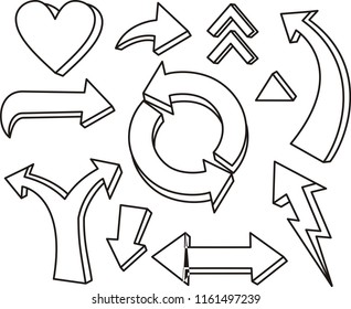 Trendy collection of different arrow icons in modern style