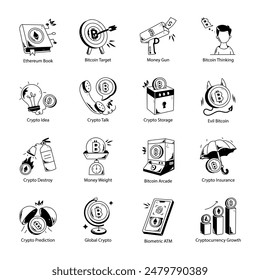 Colección de moda de Doodle Style Crypto Icons 

